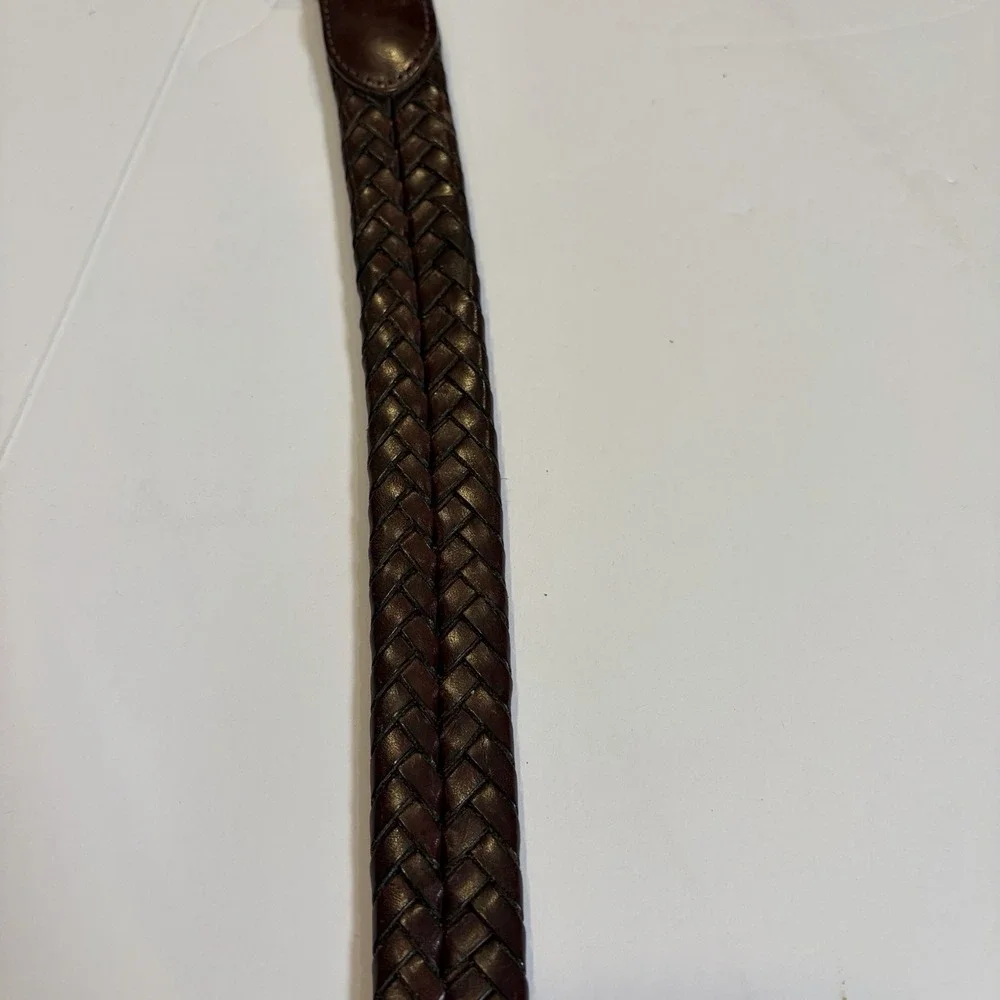 Coach Braided Leather Belt with Brass Buckle - Dark Brown